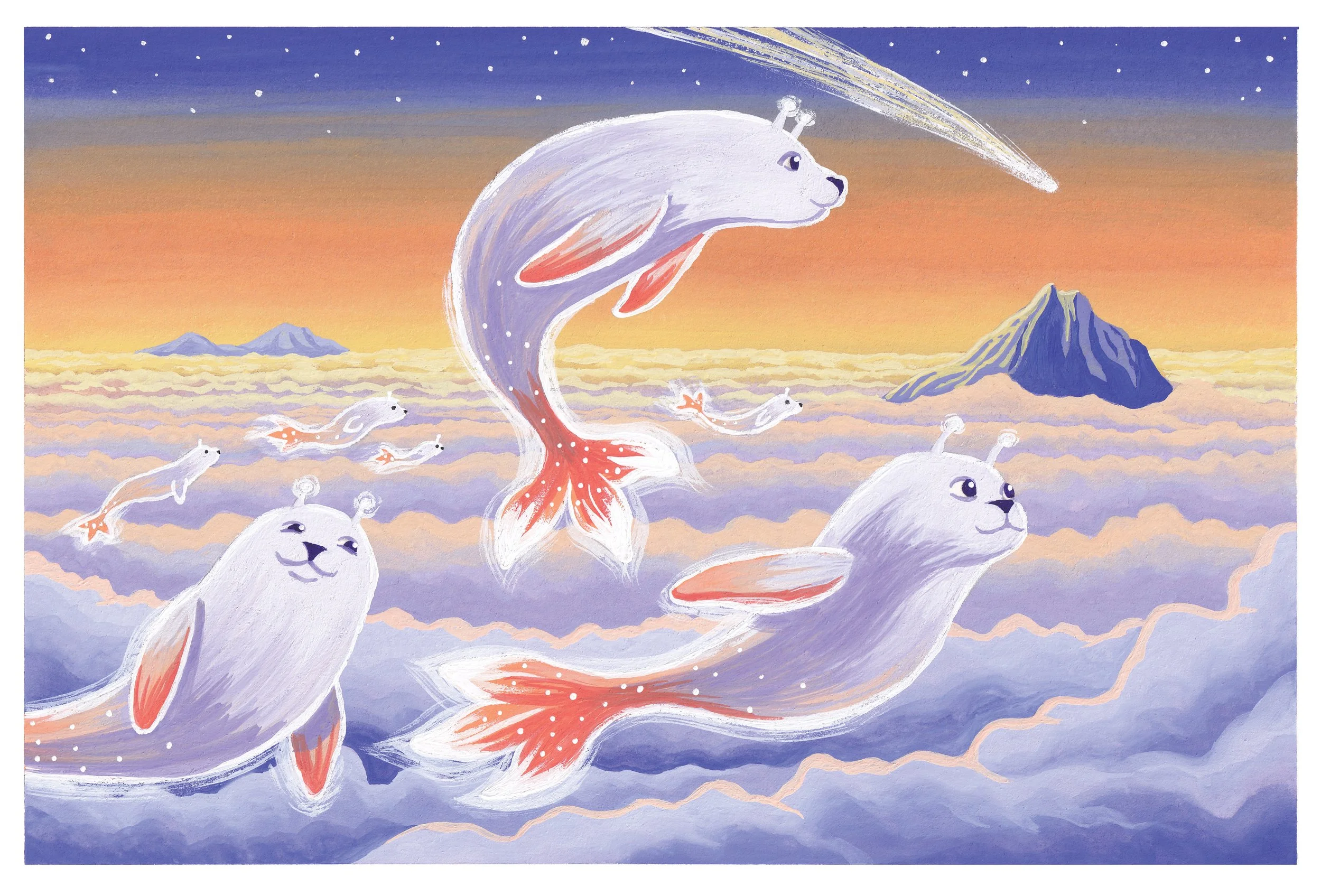 Space Seals. 2024. Gouache on paper. 5" x 8"