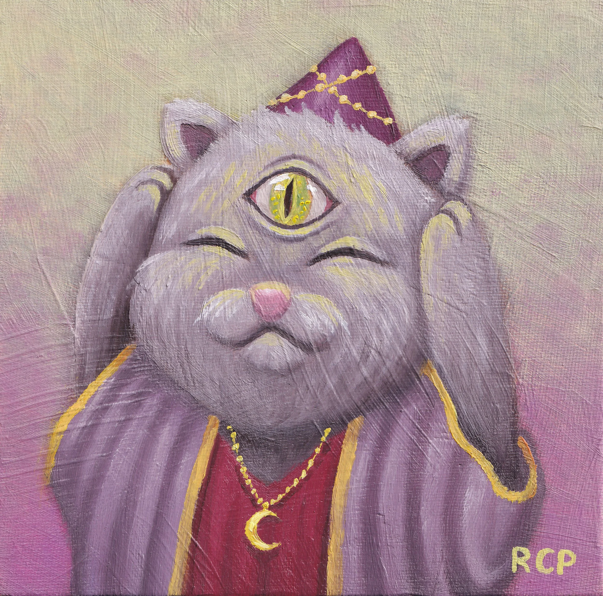 All-Seeing Cat. 2024. Oil on canvas board. 6" x 6"
