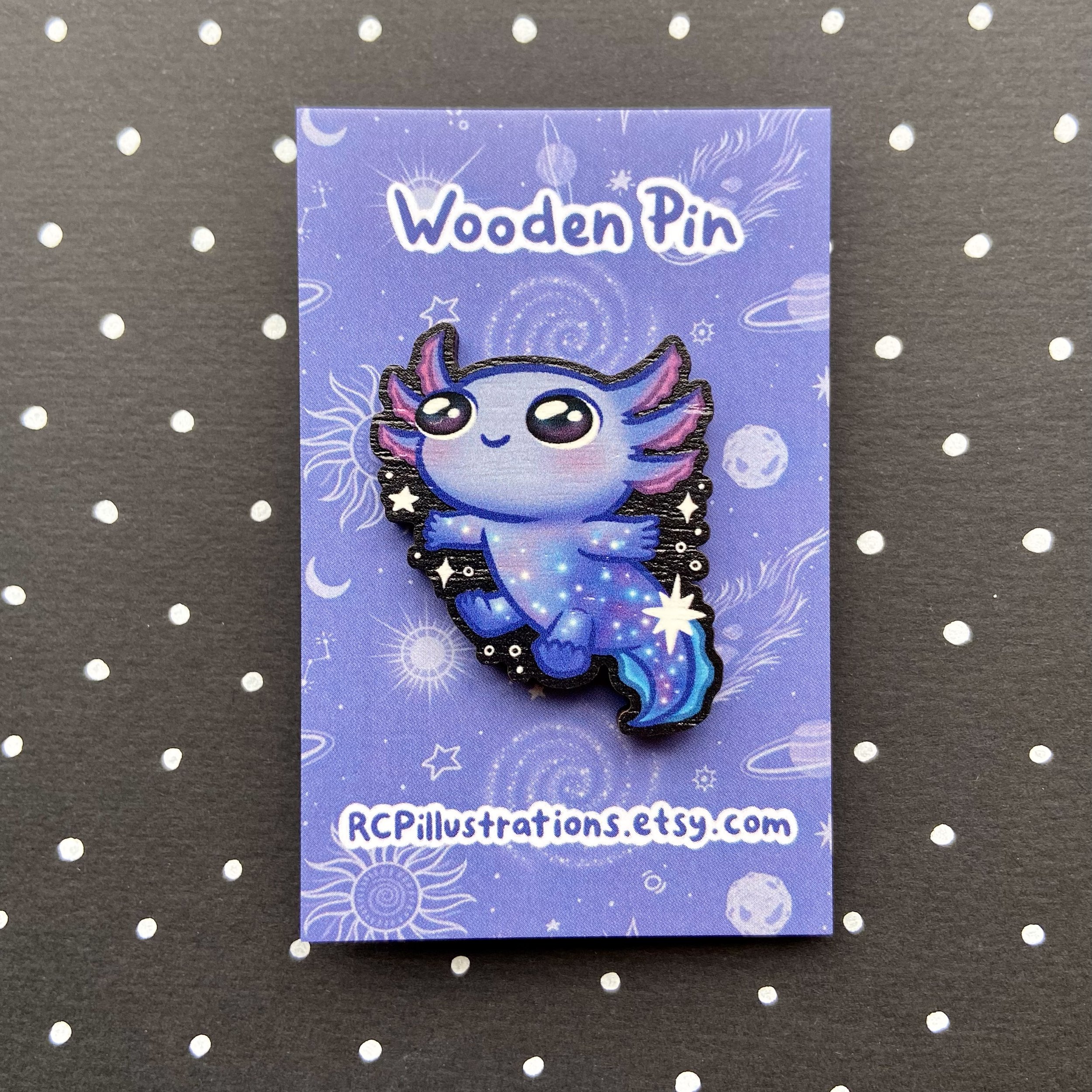 Cosmic Axolotl Wooden Eco Pin