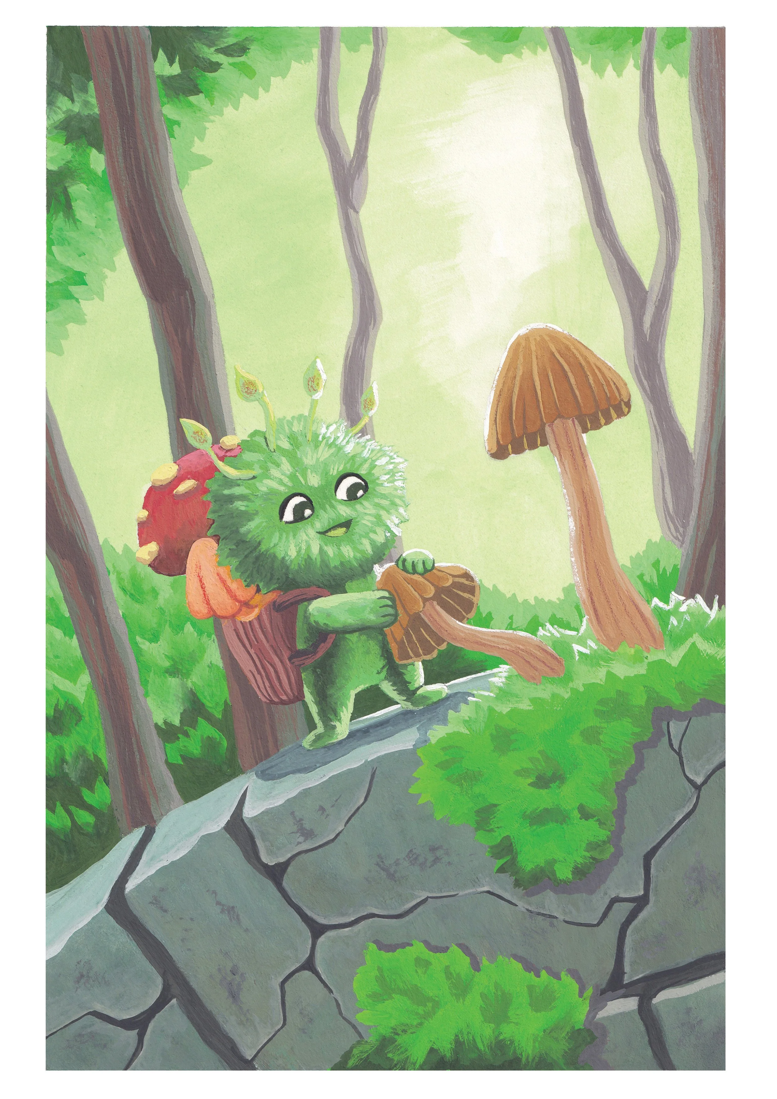 Moss Creature. 2024. Gouache on paper. 5" x 8"