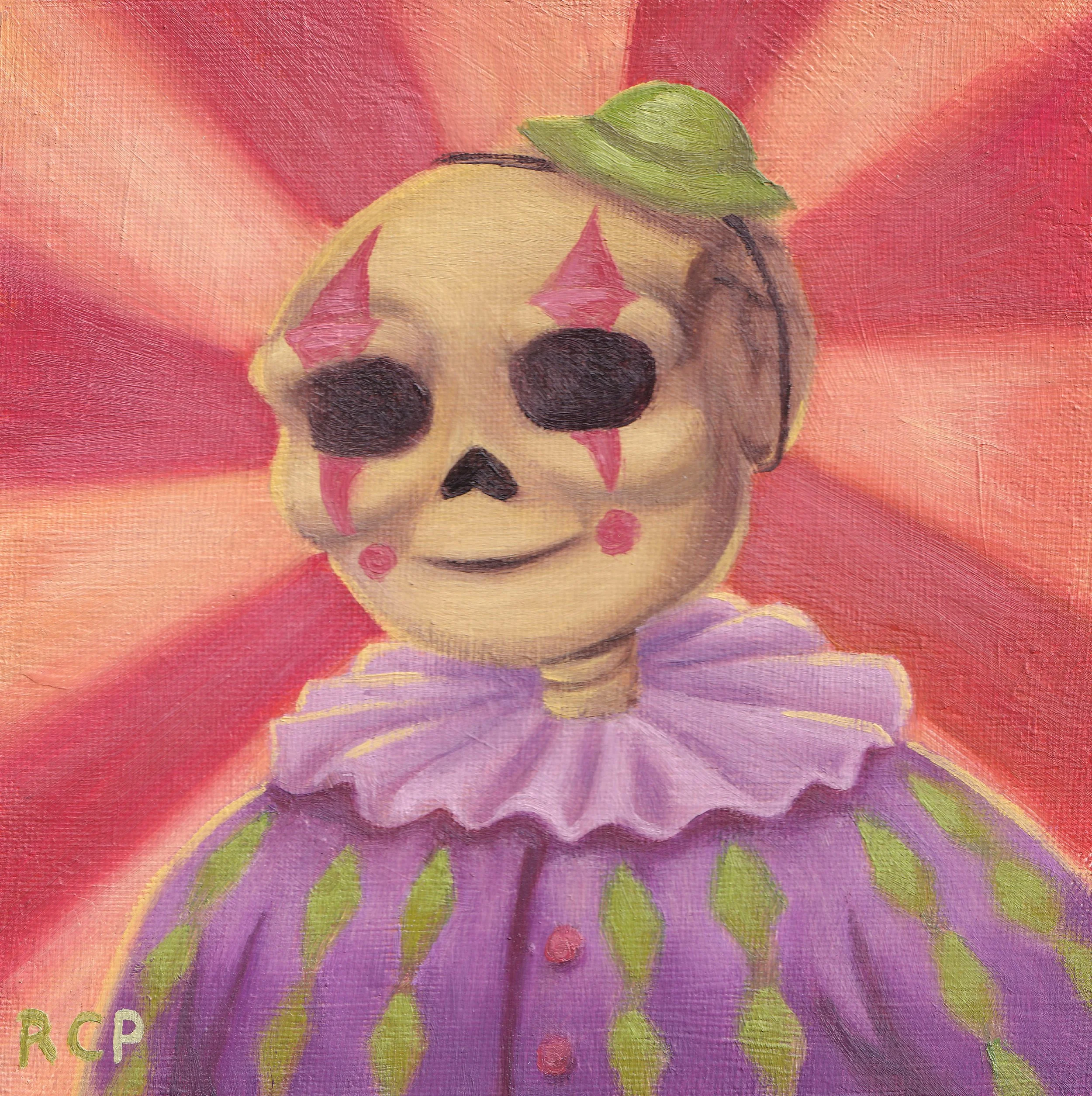 Skeleton Clown. 2024. Oil on canvas board. 6" x 6"