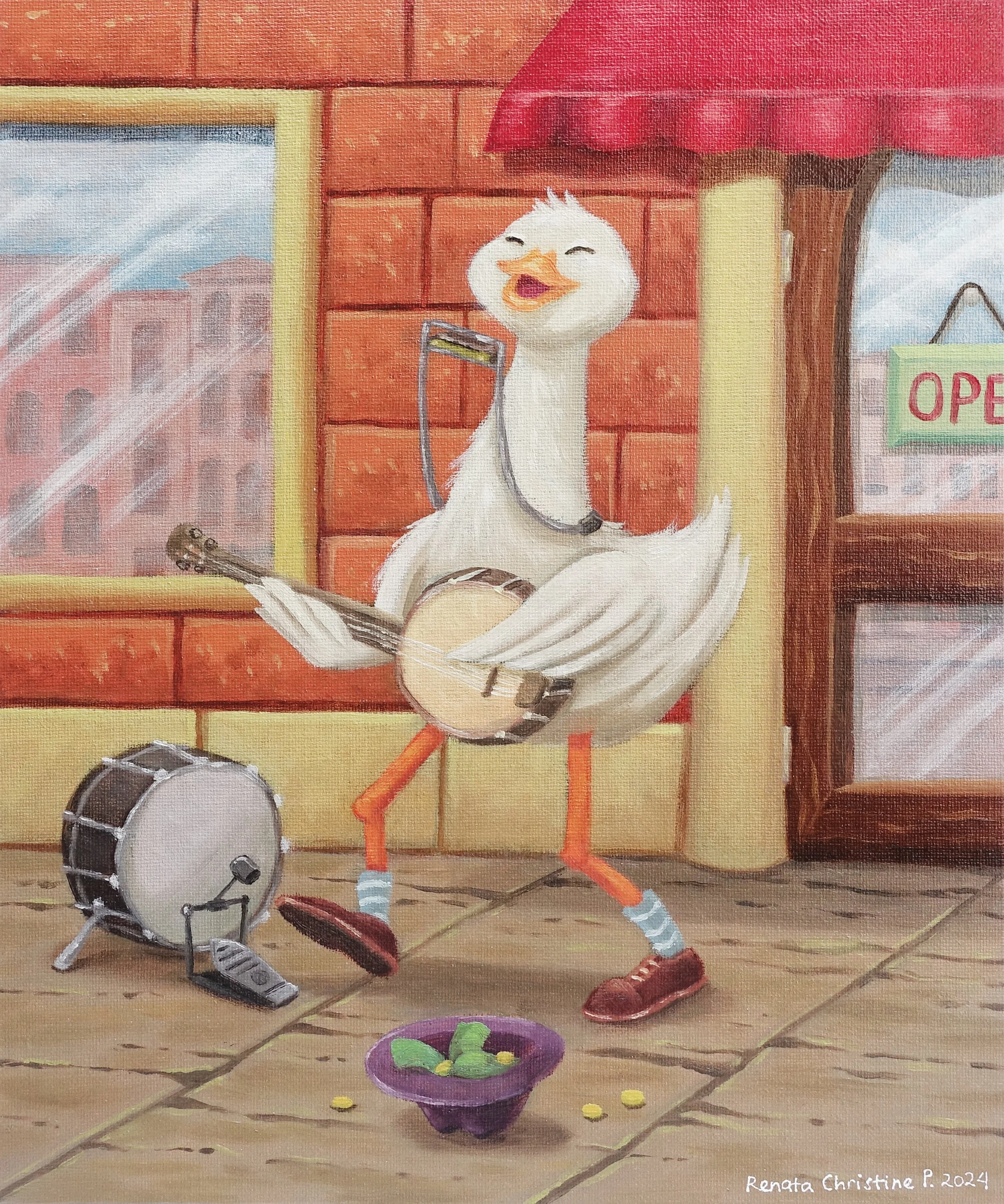 One Duck Band. 2024. Oil on canvas board. 10" x 12"