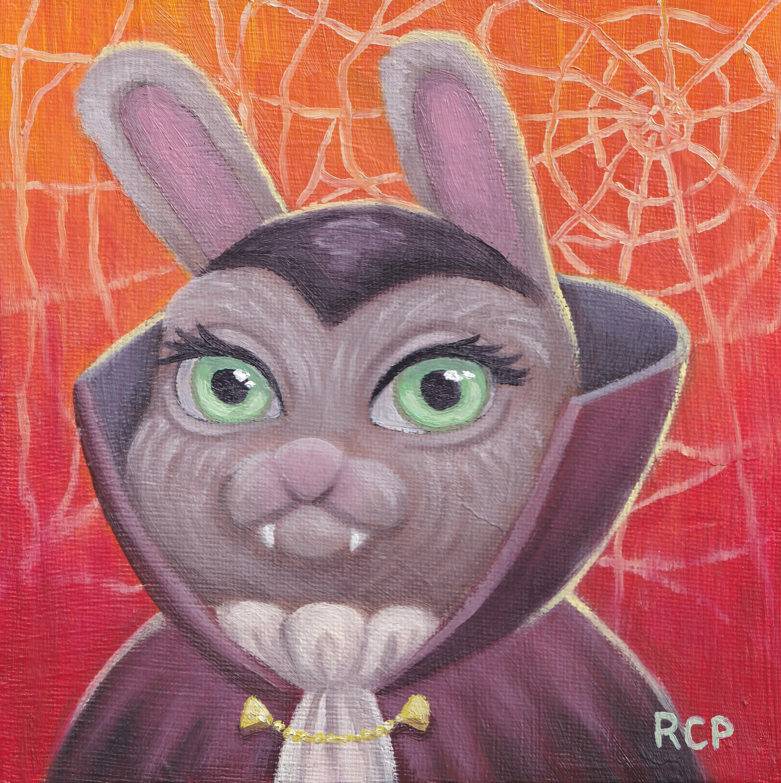 Vampire Rabbit. 2024. Oil on canvas board. 6" x 6"