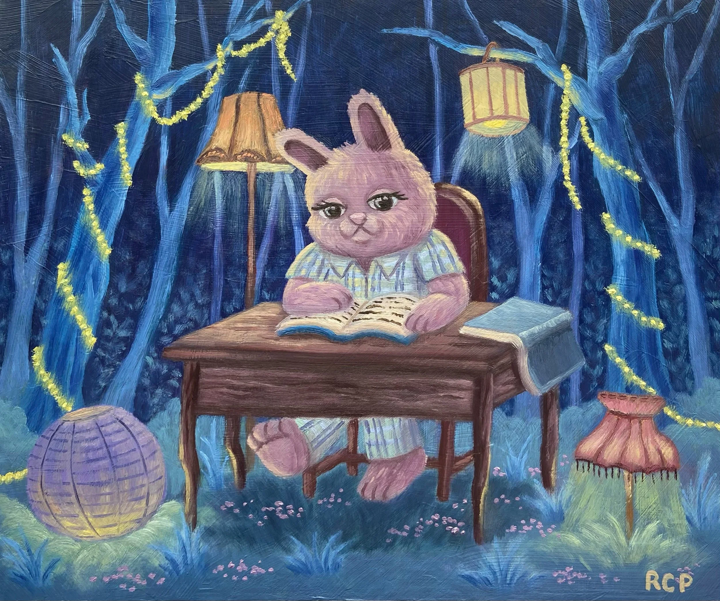 Midnight Read. 2024. Oil on canvas board. 10" x 12"