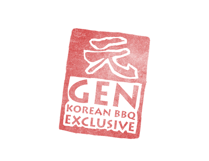 Red rectangular logo for Gen Korean BBQ, featuring a stylized Korean character and text that reads "GEN KOREAN BBQ EXCLUSIVE."