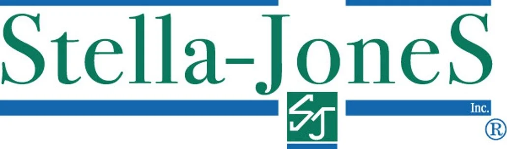 Logo of Stella-Jones Inc., featuring the company name in green text with a blue line and a green square emblem with white initials 'S' and 'J'.