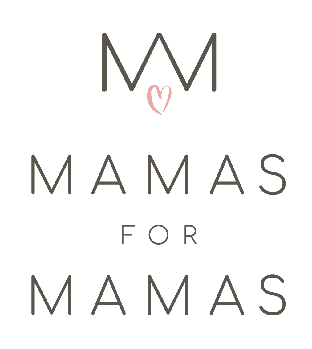 Text graphic stating "Mom for Mamas" with a pink heart in the center.