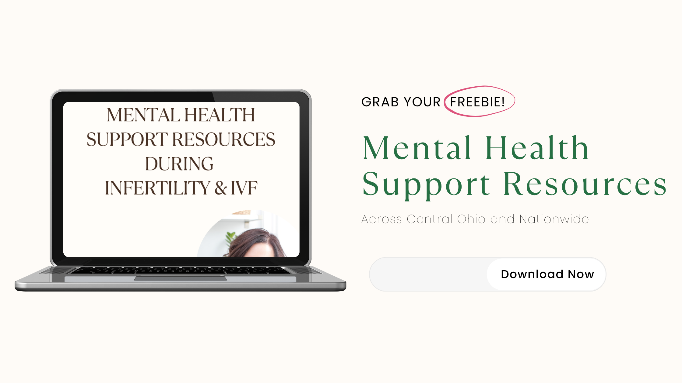 Laptop viewing the free download of Mental Health Support Resources During Infertility & IVF in Central Ohio and Nationwide