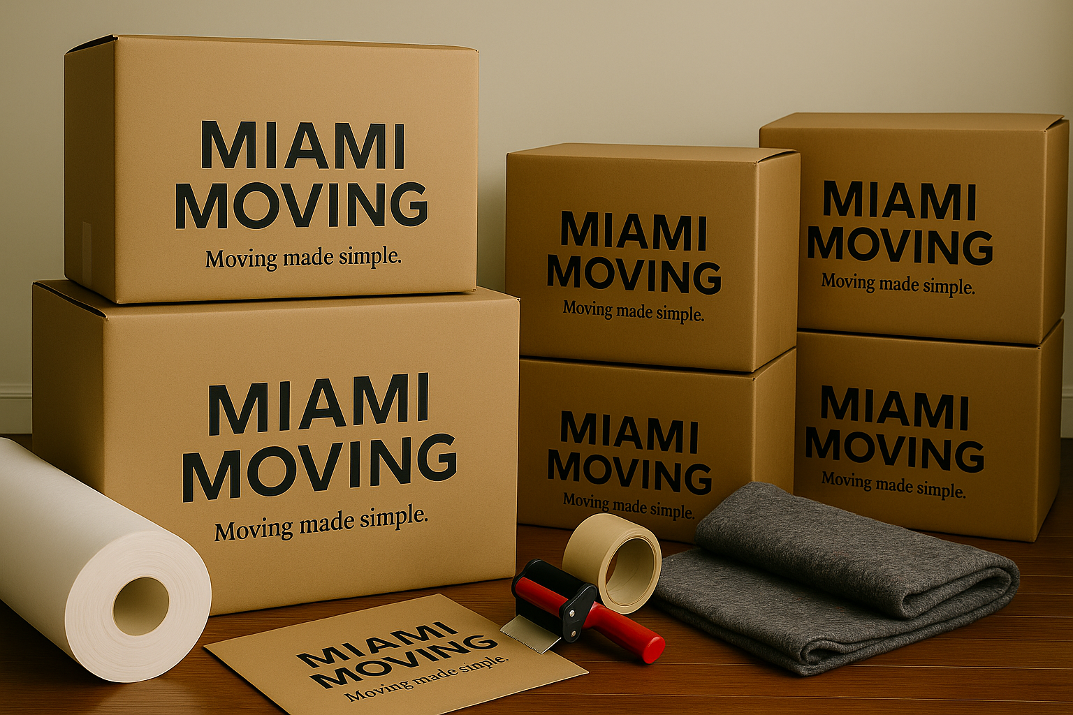 Durable packing boxes and materials used by Miami Moving crews to protect furniture, fragile items, electronics, and home essentials during apartment and condo relocations across Miami.