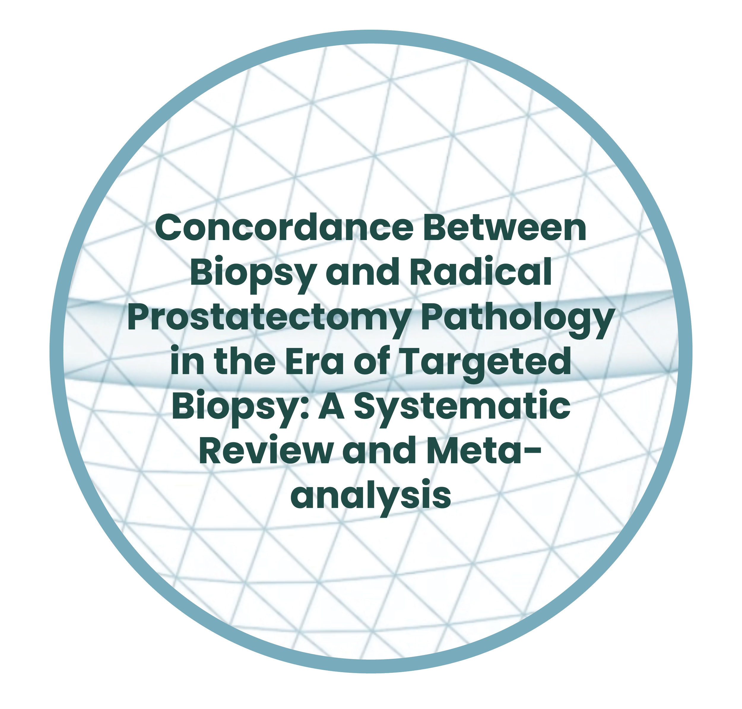 Cover page of a scientific review article titled 'Concordance Between Biopsy and Radical Prostatectomy Pathology in the Era of Targeted Biopsy: A Systematic Review and Meta-analysis' on a geometric patterned background.