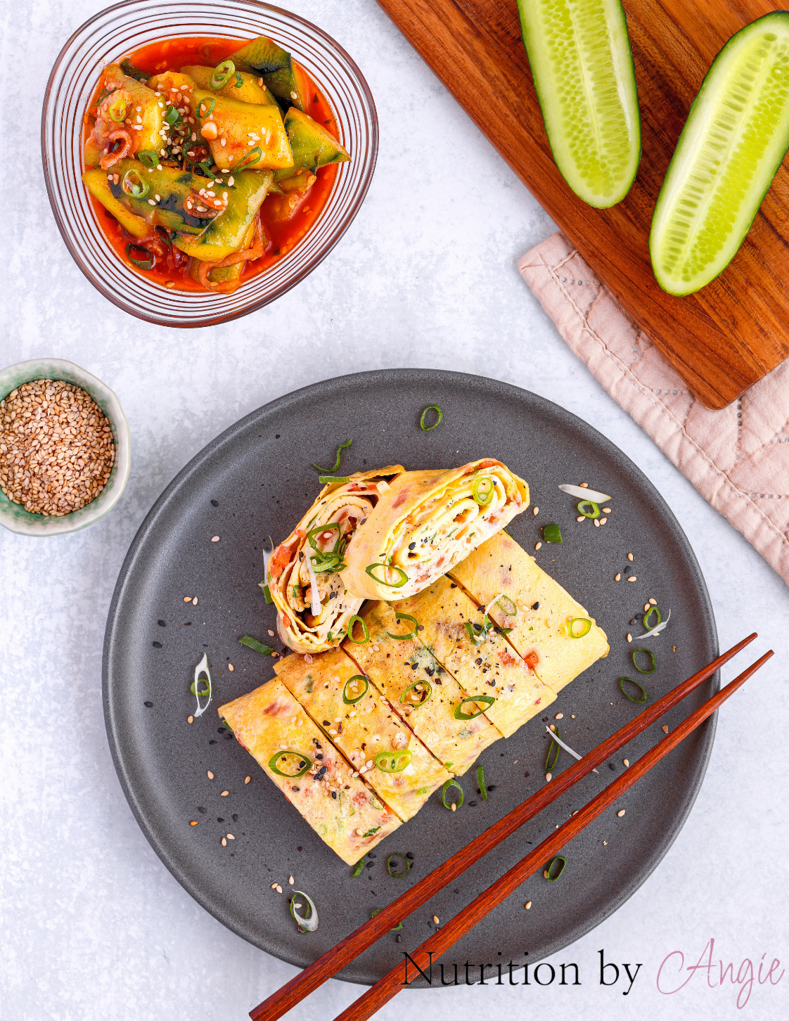 Korean Egg Rolls with Spicy Cucumber Salad