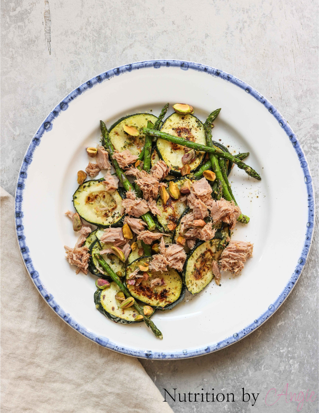Grilled Veg Salad with Tuna, Mint and Pistachio
