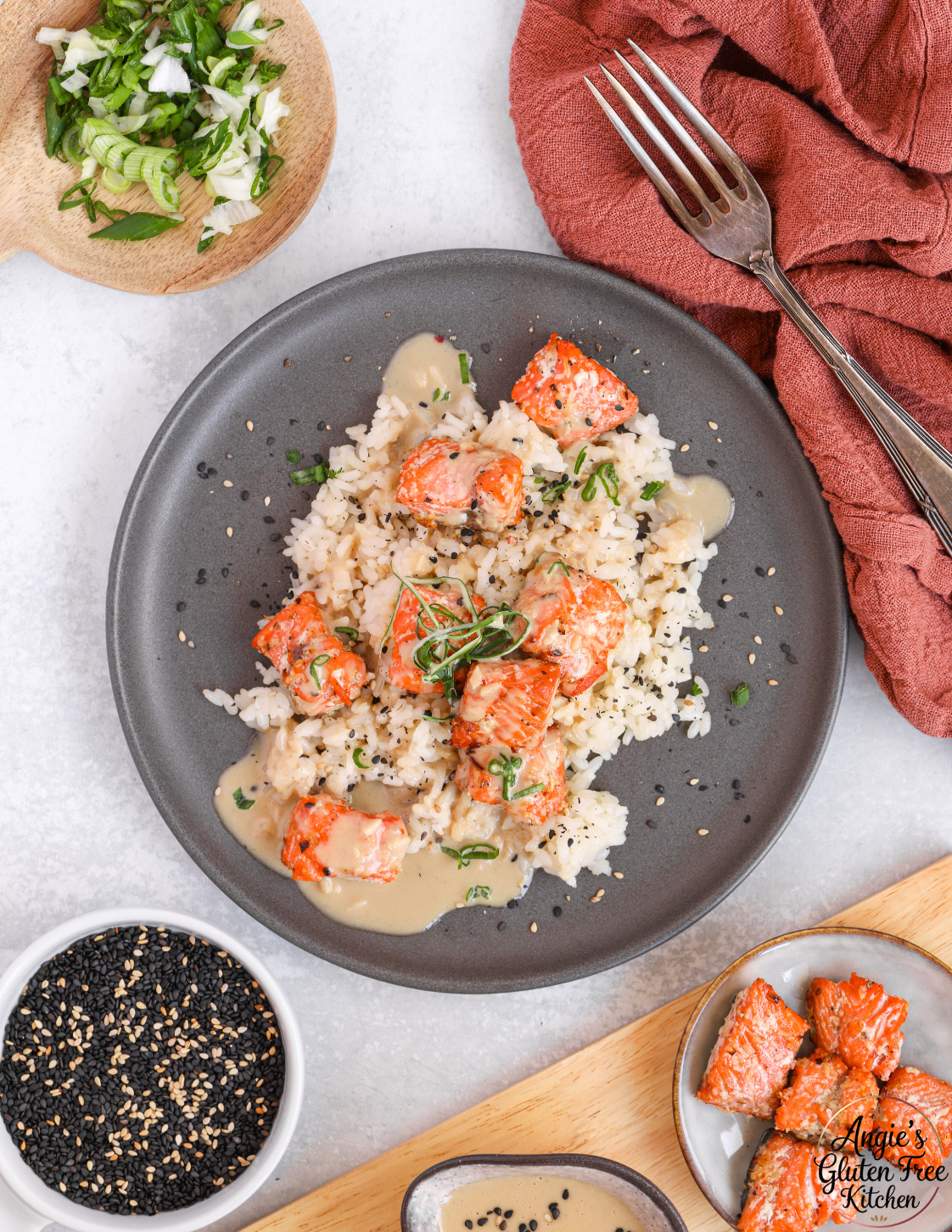 Salmon Bites with Maple Tahini Dressing