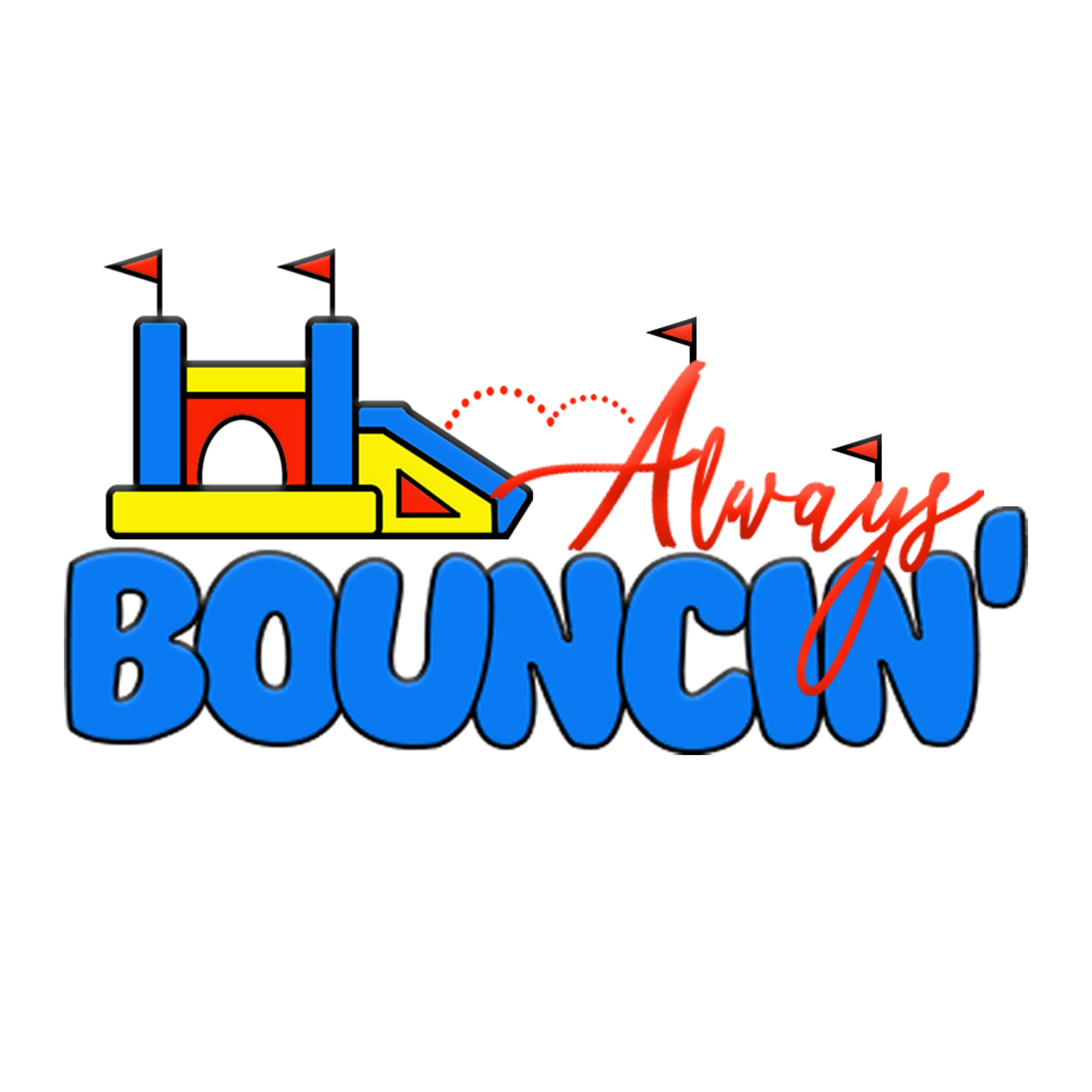 Colorful logo for Bouncin' with a stylized red spring bouncing off a red slide, featuring blue text that says 'BOUNCIN''.