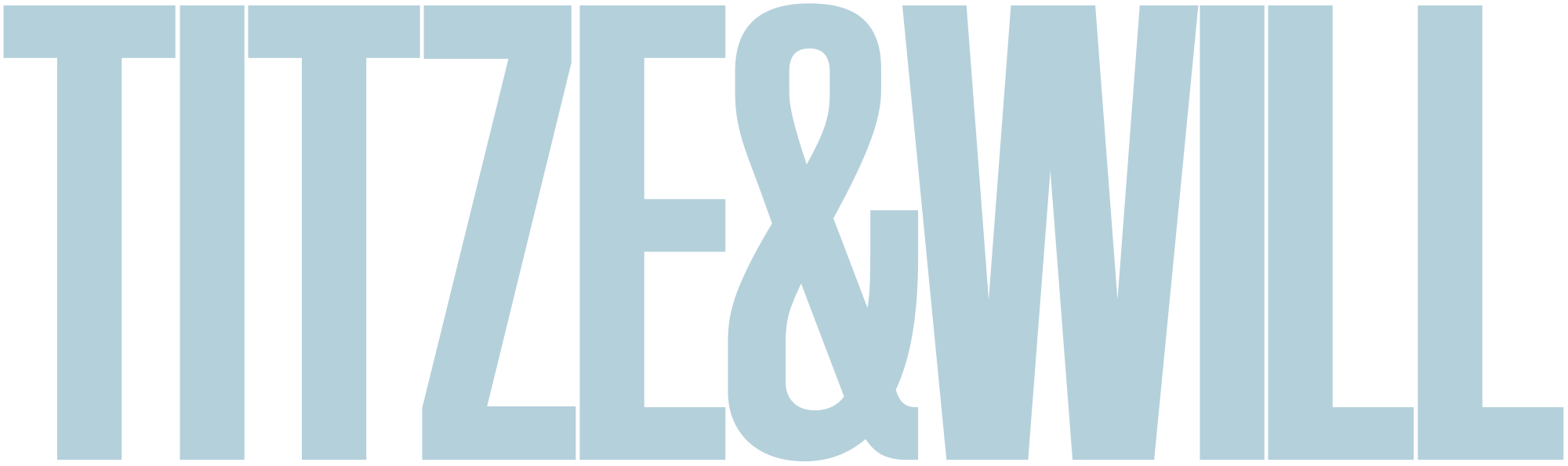 Das Logo von TITZE&WILL. Linienförmig mit großen, hellblauen Buchstaben auf transparentem Hintergrund.