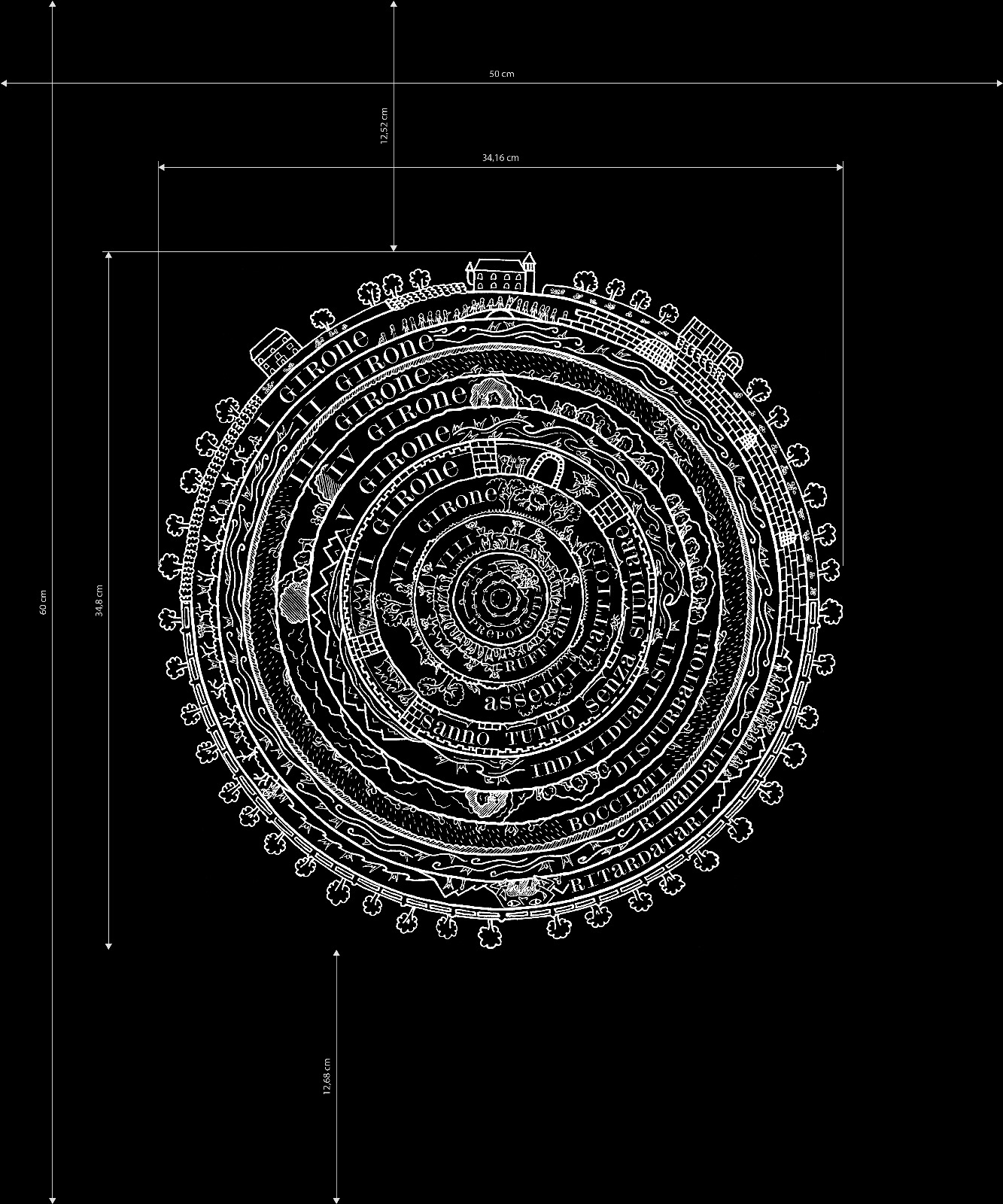 Grafica con varie figure umane in movimento e una ferma con in mano un fiore.