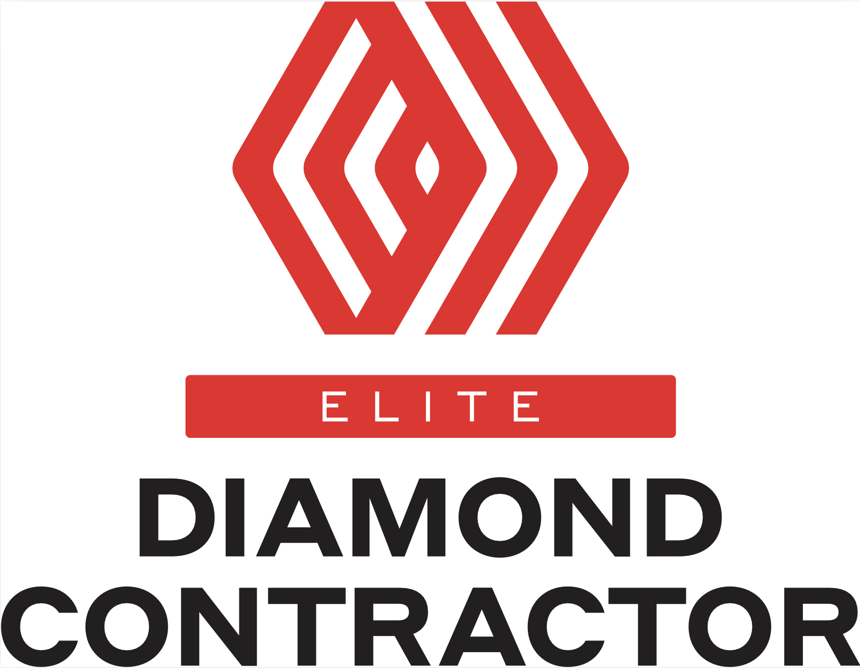 A logo with red geometric diamond shapes and the word 'ELEITE' in white on a red rectangle, indicating 'Diamond Contractor'.
