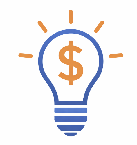 Light bulb icon with a dollar sign inside and light rays around it