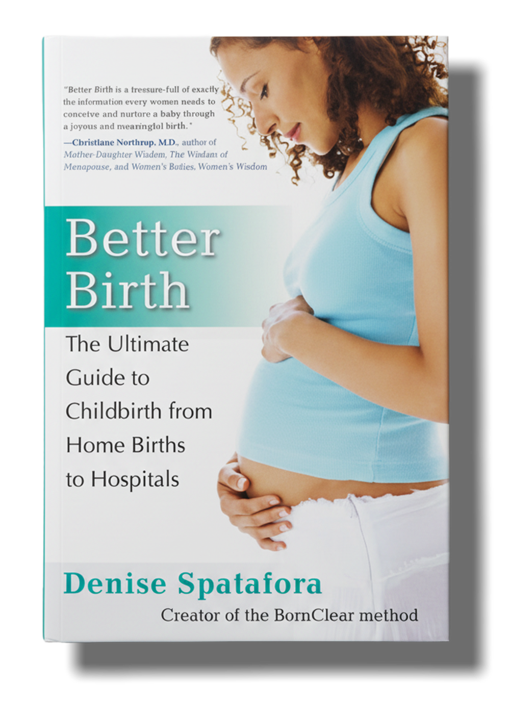 Book titled "Better Birth" featuring a pregnant woman in a blue tank top, gently holding her belly.