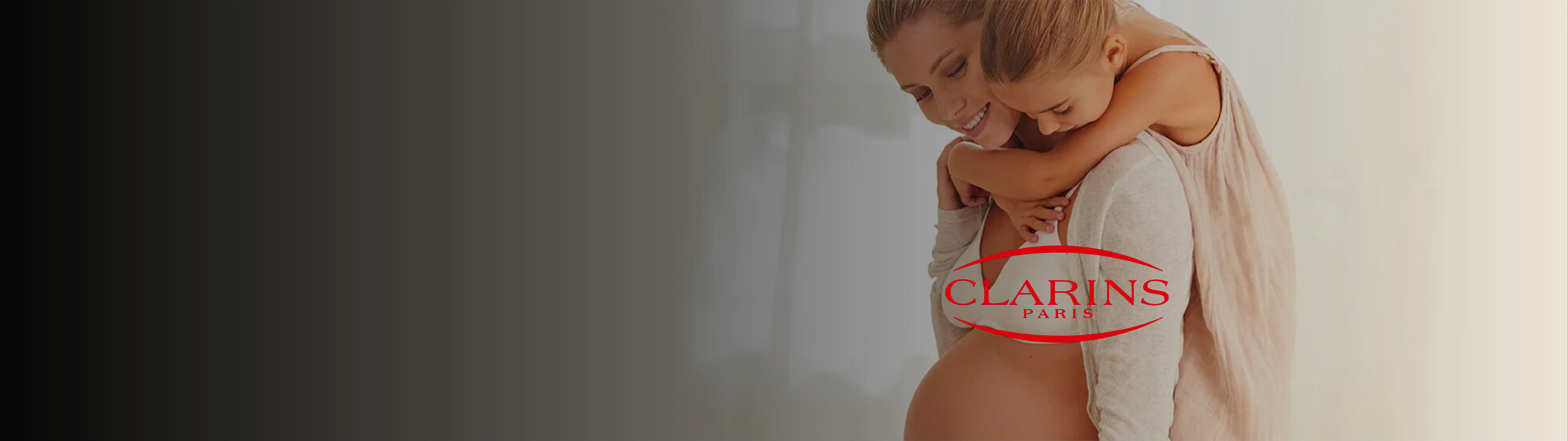 Red gradient background with the white text 'CLARINS' in the center.