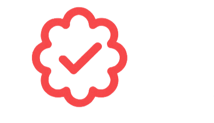 A red badge with a check mark inside.