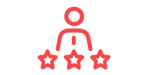 Icon of a person with three stars below, indicating quality or rating.