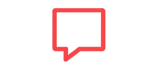 Red speech bubble icon on a black background.