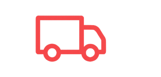 Red outline of a delivery truck on a black background.