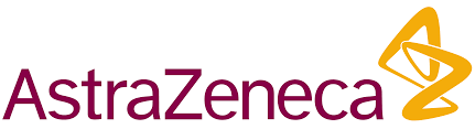 AstraZeneca logo with the company name and a stylized yellow DNA strand icon.