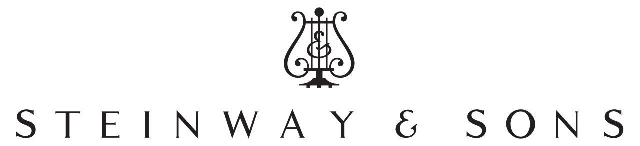 Steinway & Sons logo with ornate harp design above the text.
