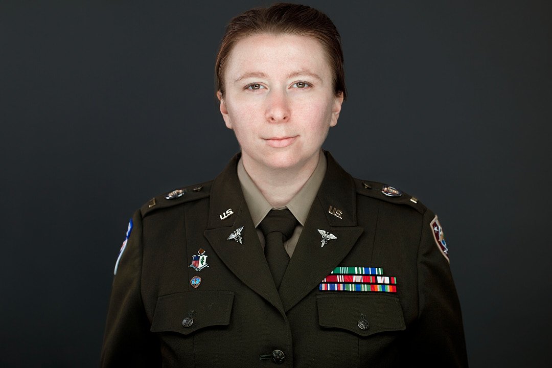 Headshot of a female nursing student wearing a dress army uniform