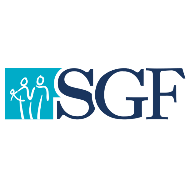 Logo with stylized figures of two adults and a child next to the text "SOS" on a blue background.