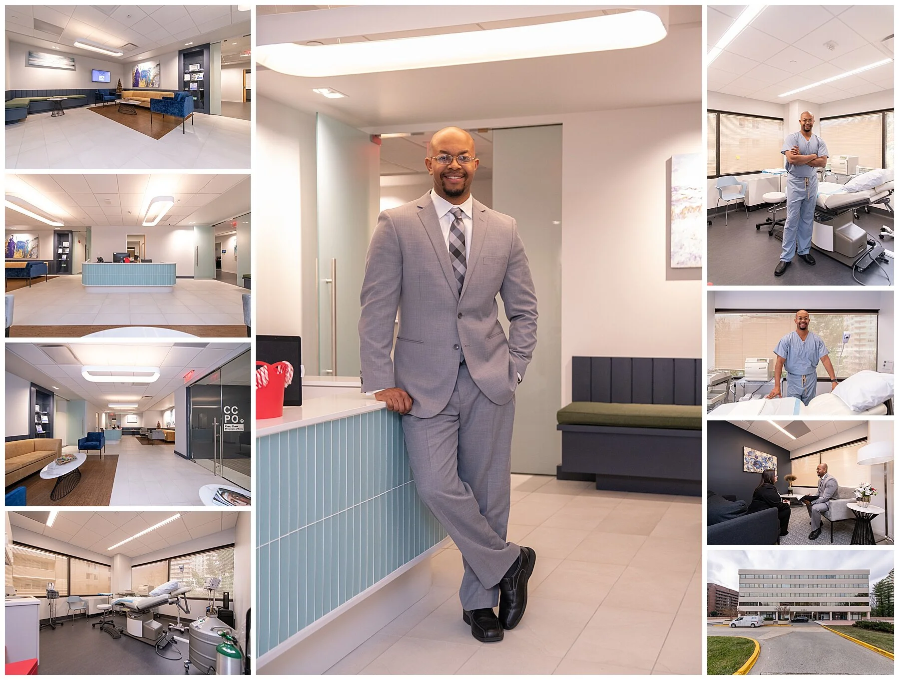 Interior and exterior images for medical offices.