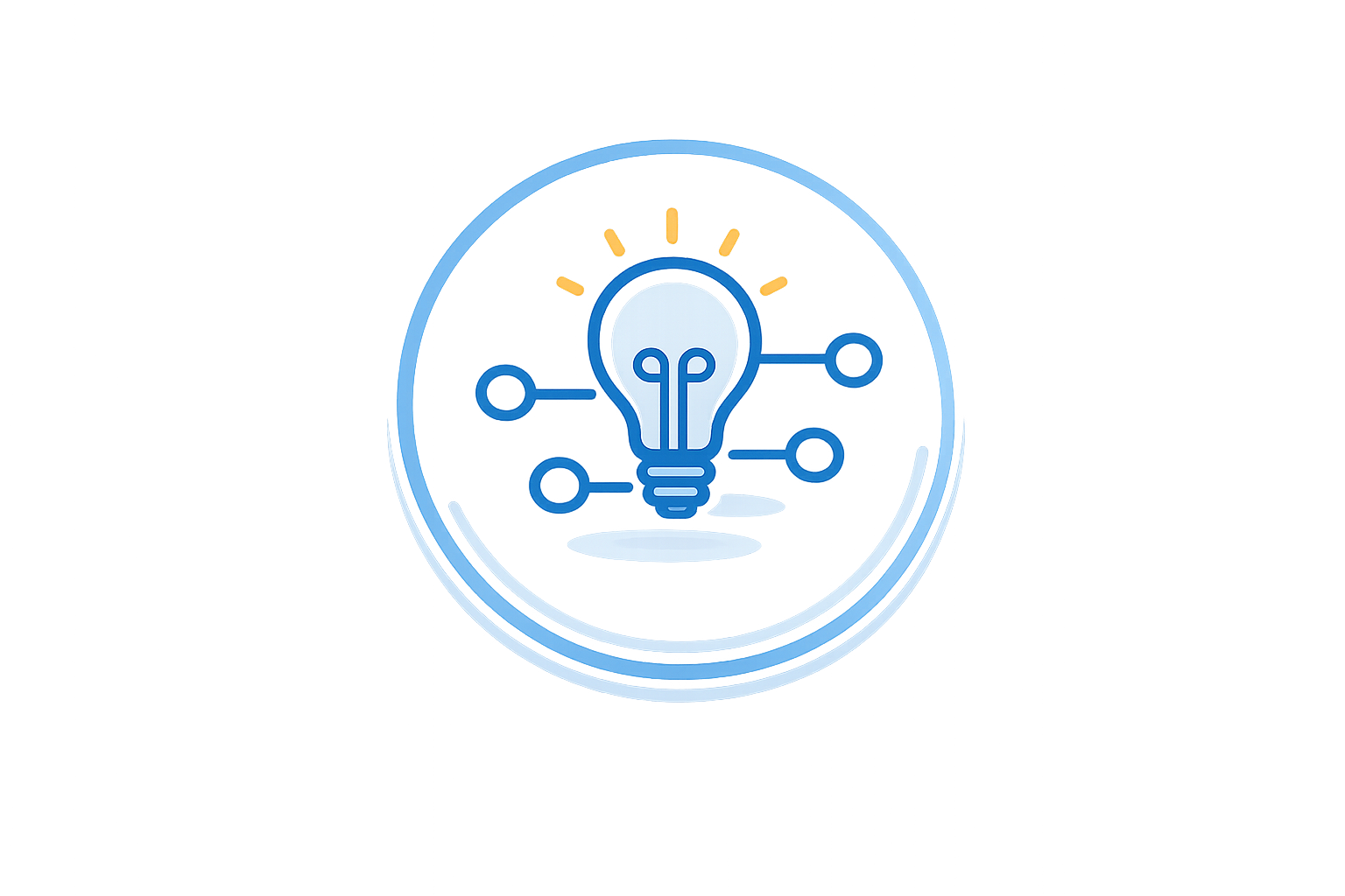 Illustration of a light bulb connected to a network, symbolizing an idea or innovation, with a bright background and circuit lines surrounding the bulb.