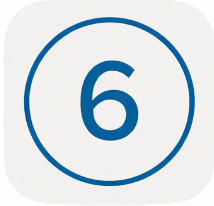 Number 6 inside a circle on a white background