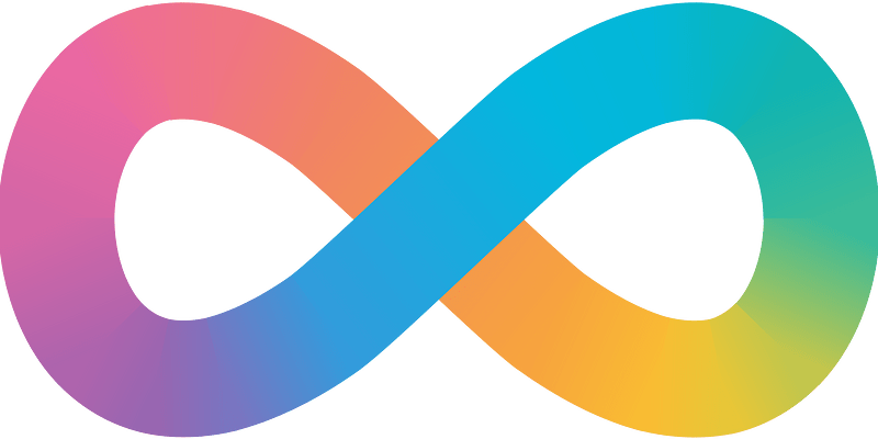 Colorful infinity symbol with gradient rainbow colors.