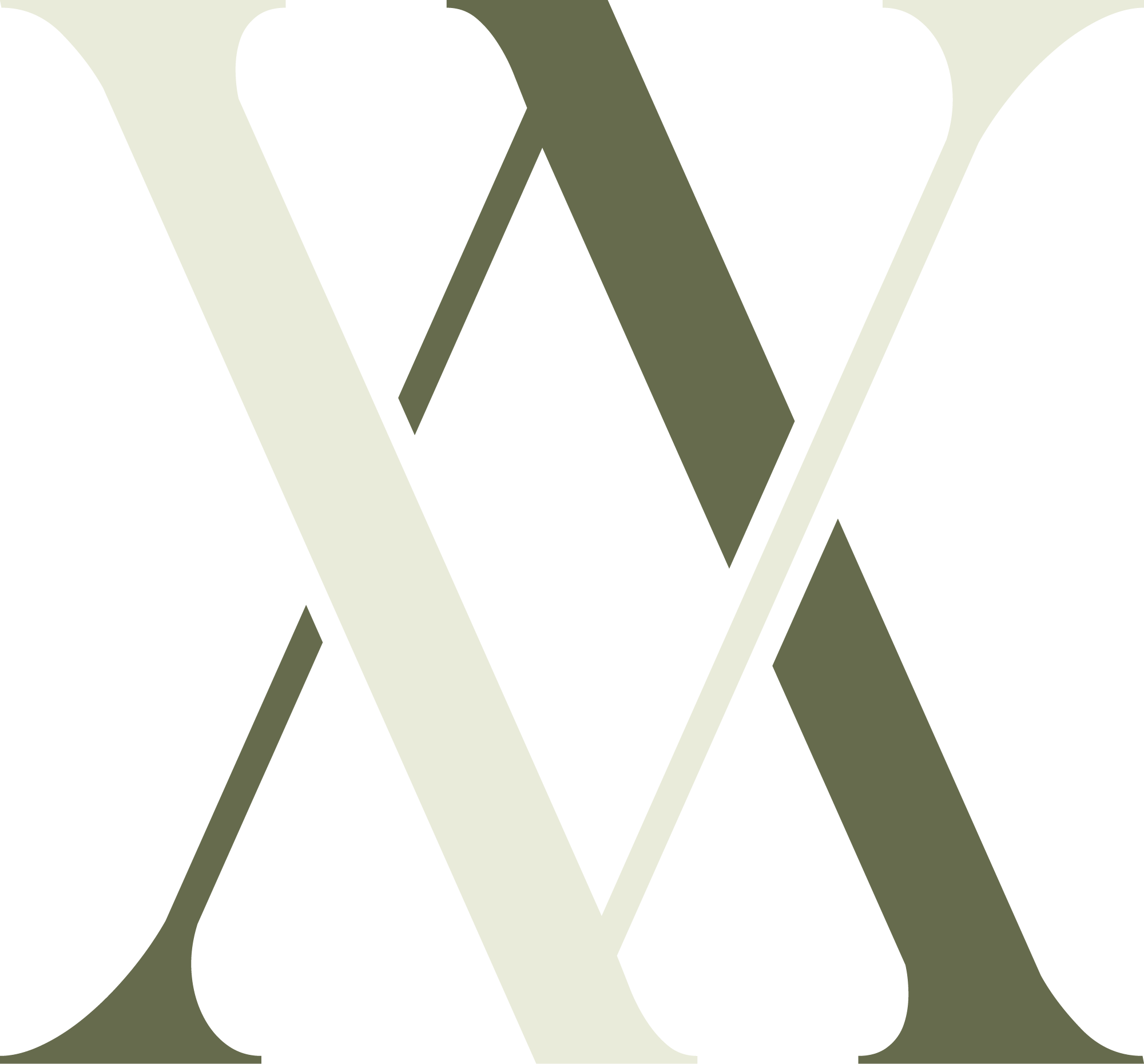Abstract design with overlapping letter "X" shapes in white and olive green.