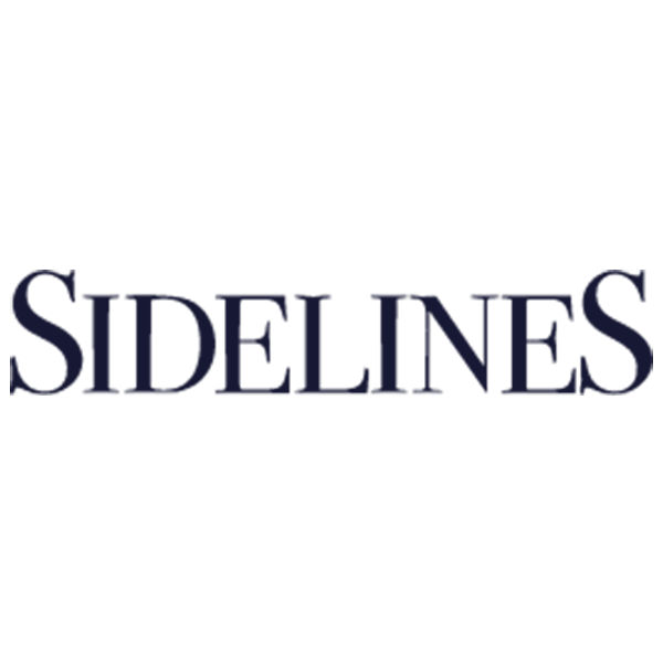 The word 'SIDELINES' in large dark blue capital letters with a black background.