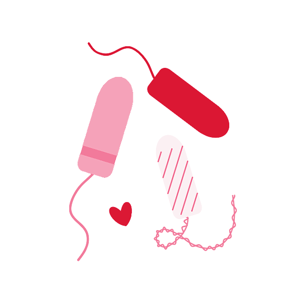 Illustration of two tampons, with a small heart.