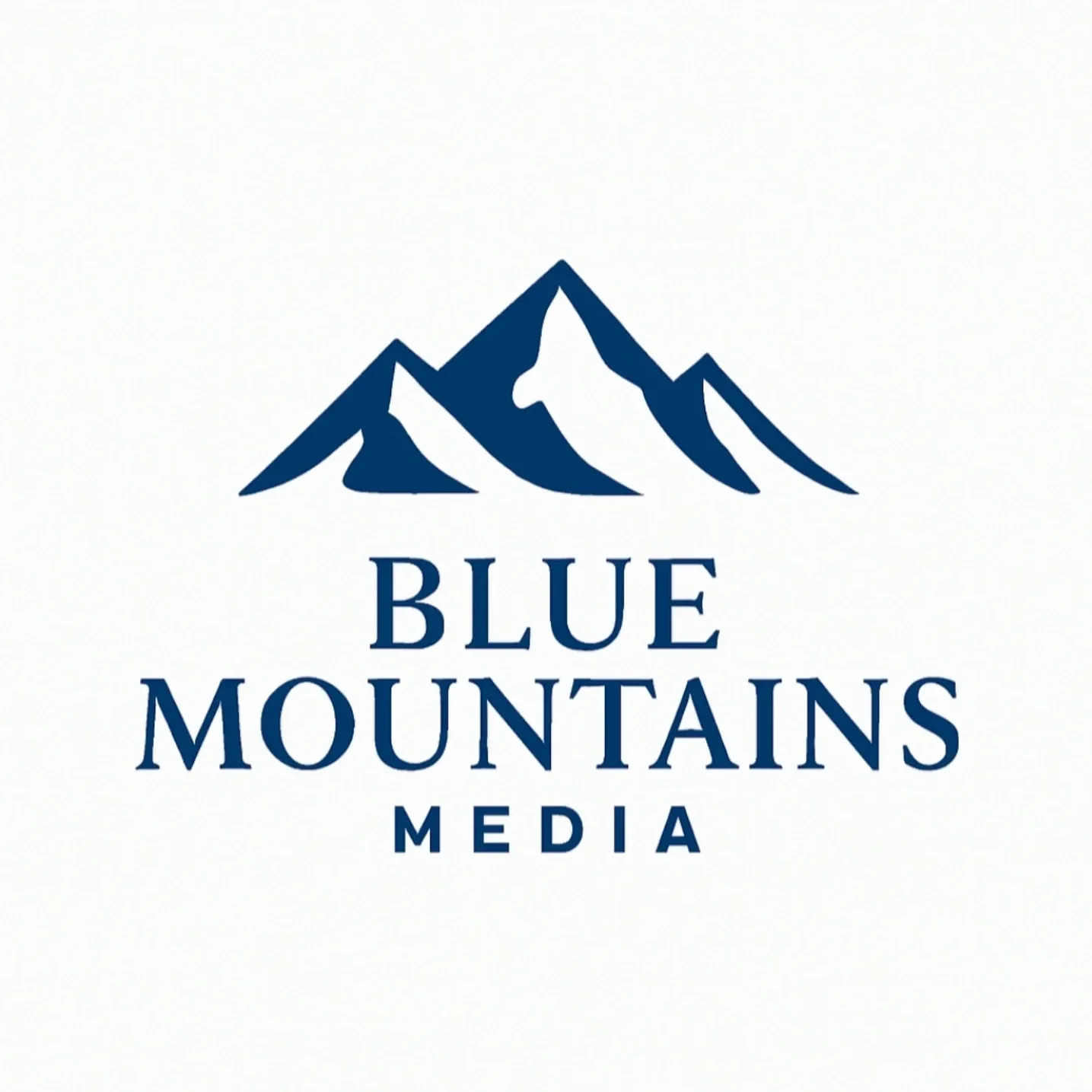 Logo of Blue Mountains Media featuring stylized blue mountain peaks and text.
