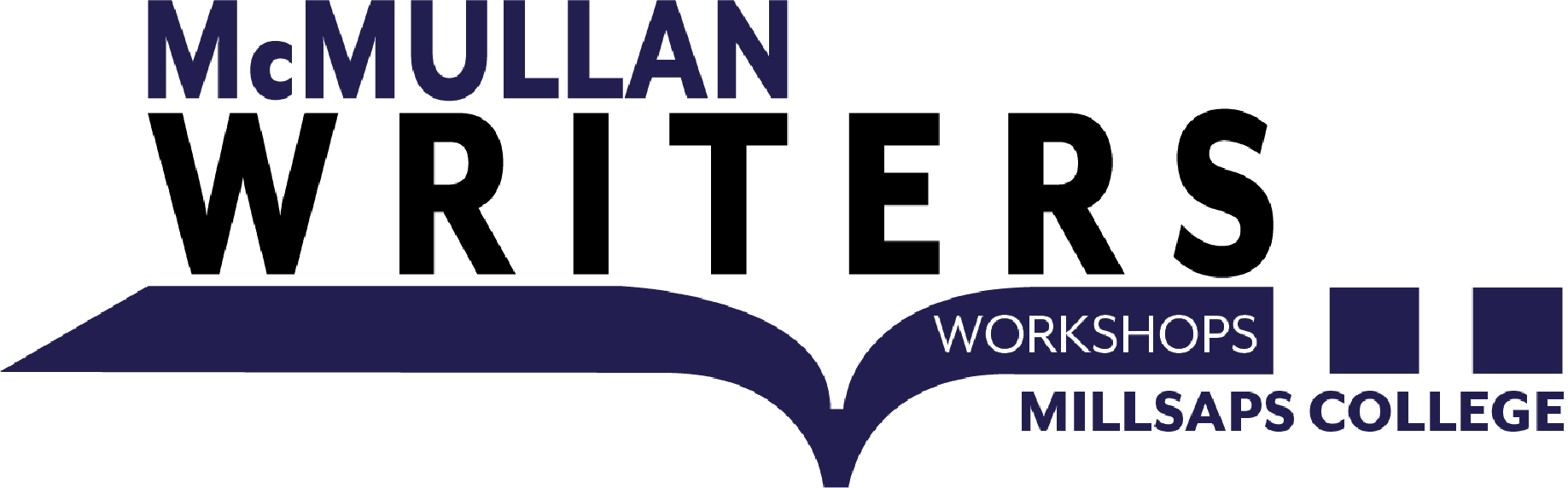 Logo of McMullan Workshops at Millsaps College featuring stylized text and graphic elements in dark blue and white.