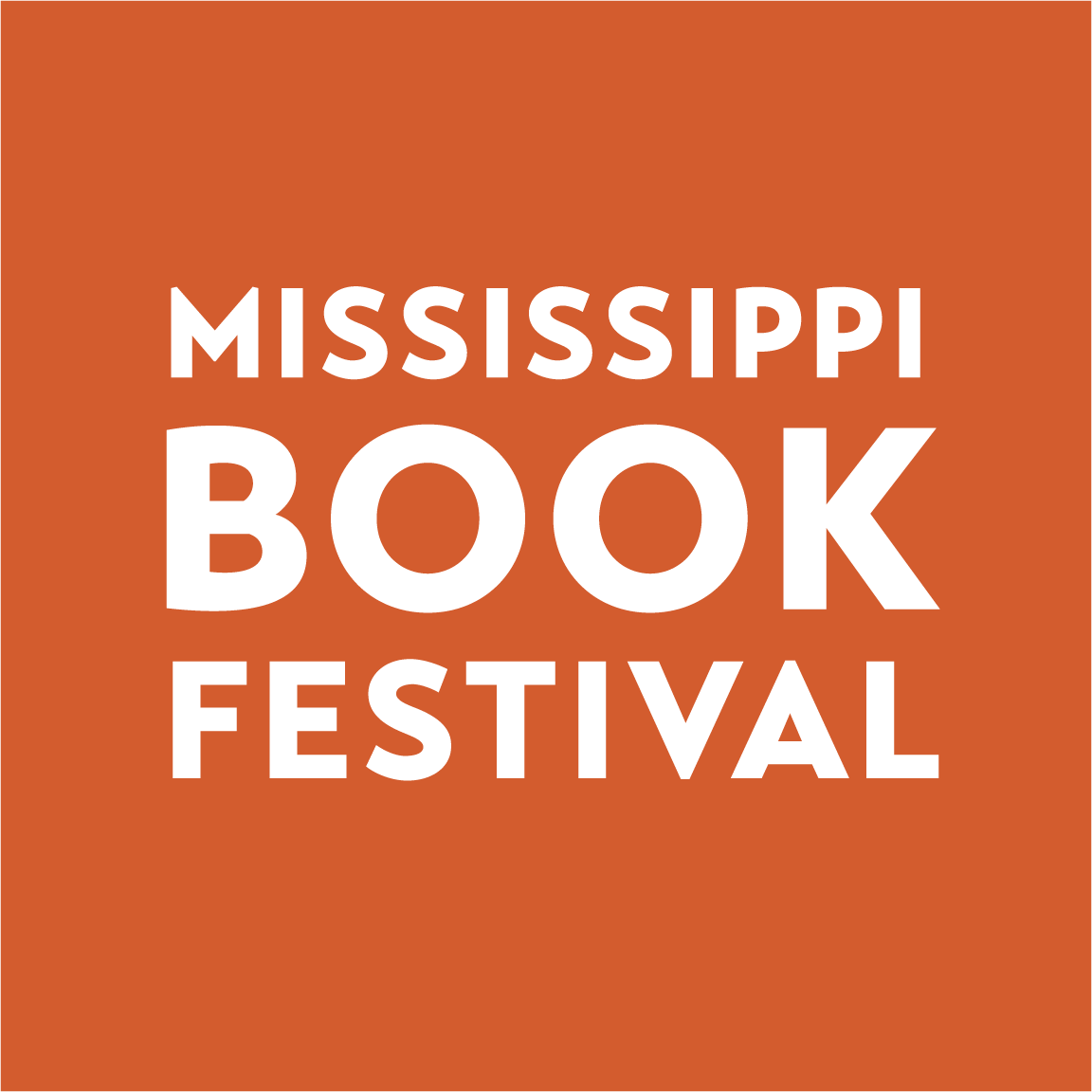 Graphic with orange background and white text reading 'Mississippi Book Festival'.