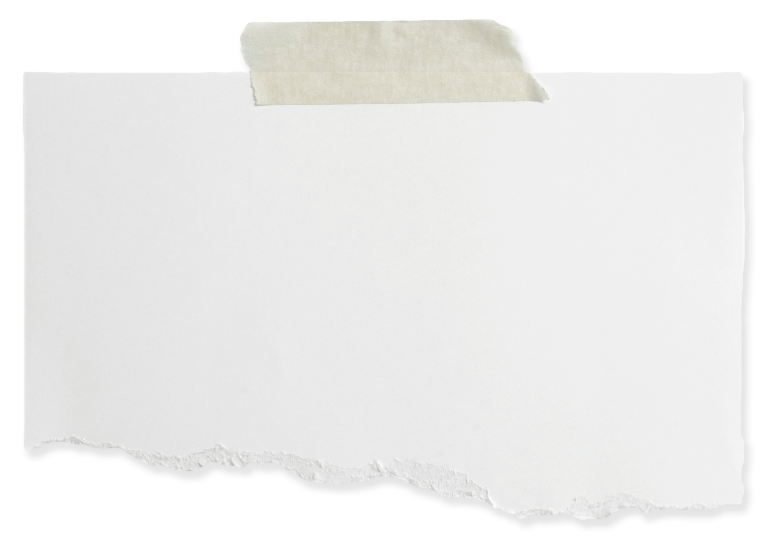 Blank torn white paper with a piece of masking tape at the top.