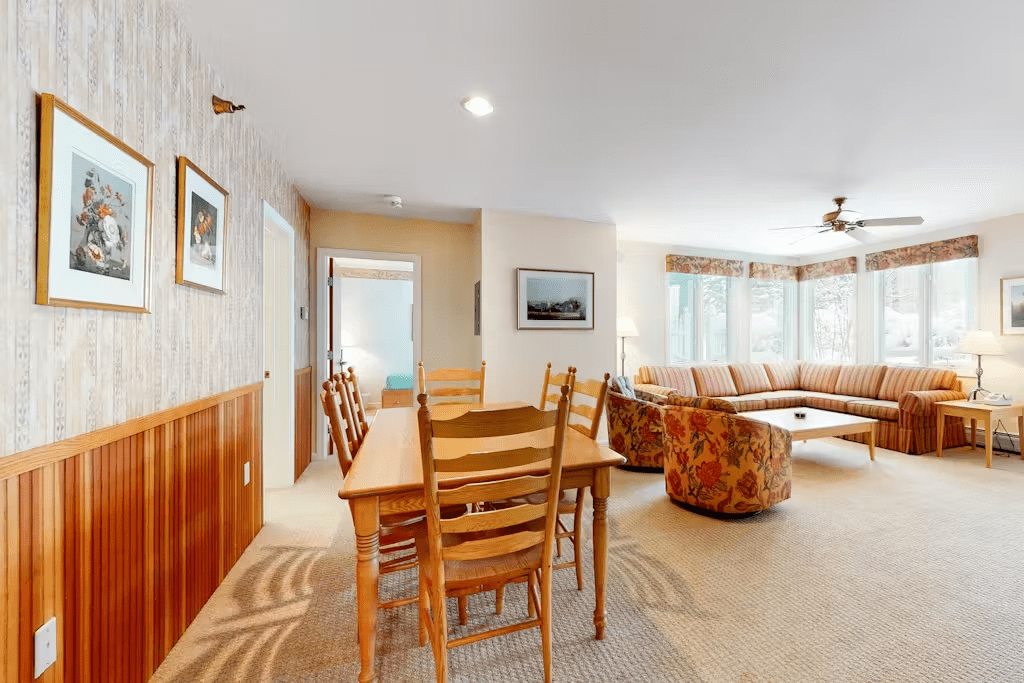 The dining room table seats 8