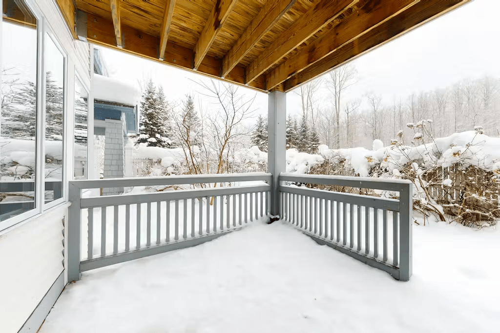 The porch walks out to a private fenced courtyard only available to Falcons 11