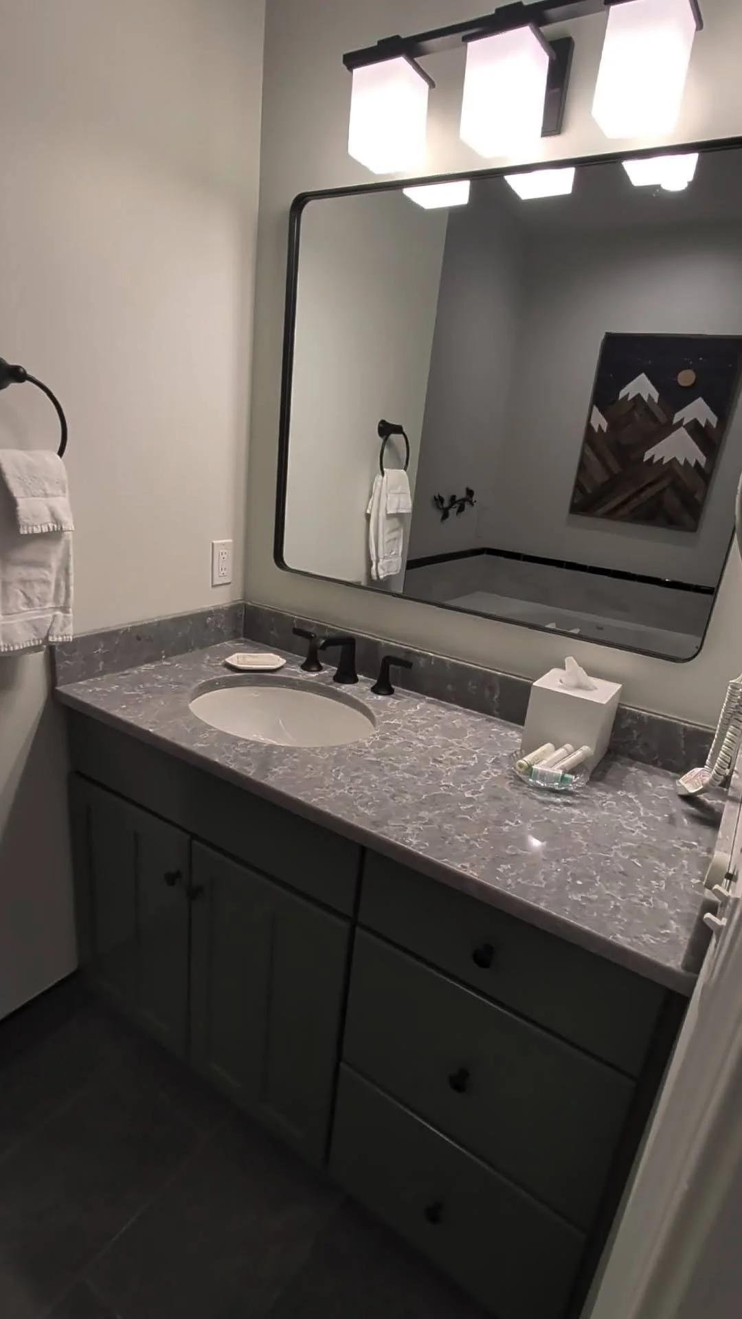 Master Bath has all new tile, counter tops, lighting, mirrors and paint