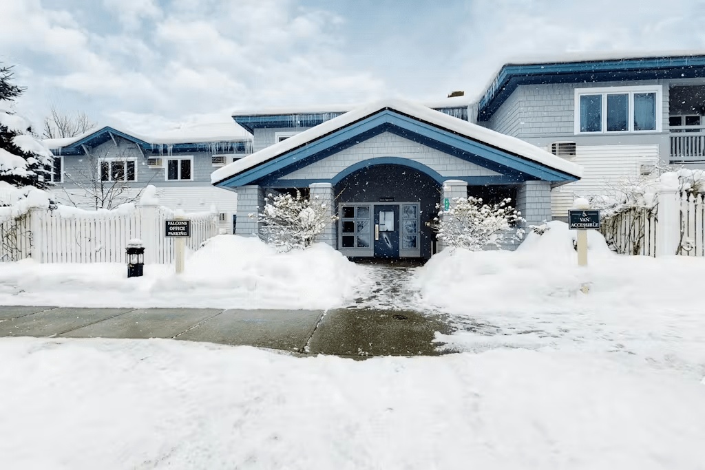 The front entrance with Snow!