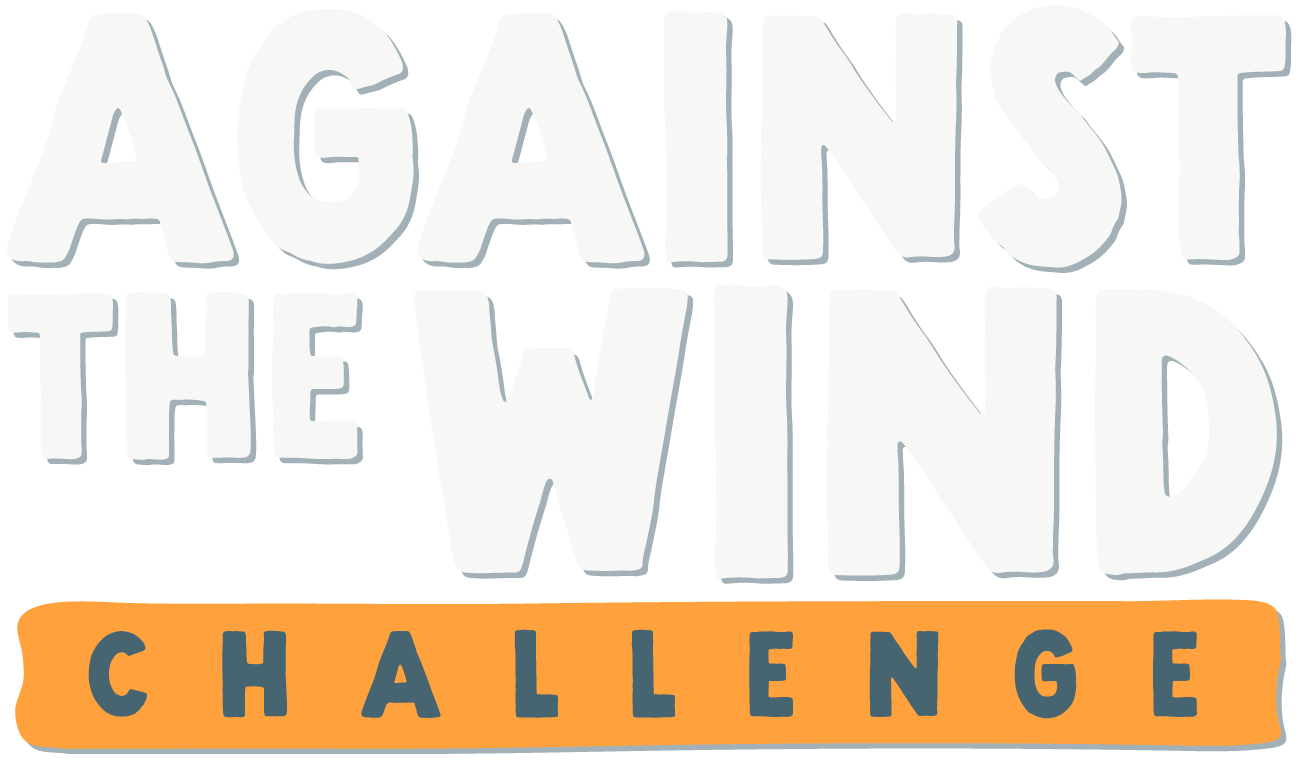 Text reading 'Against the Wind Challenge' with stylized font and orange banner background.