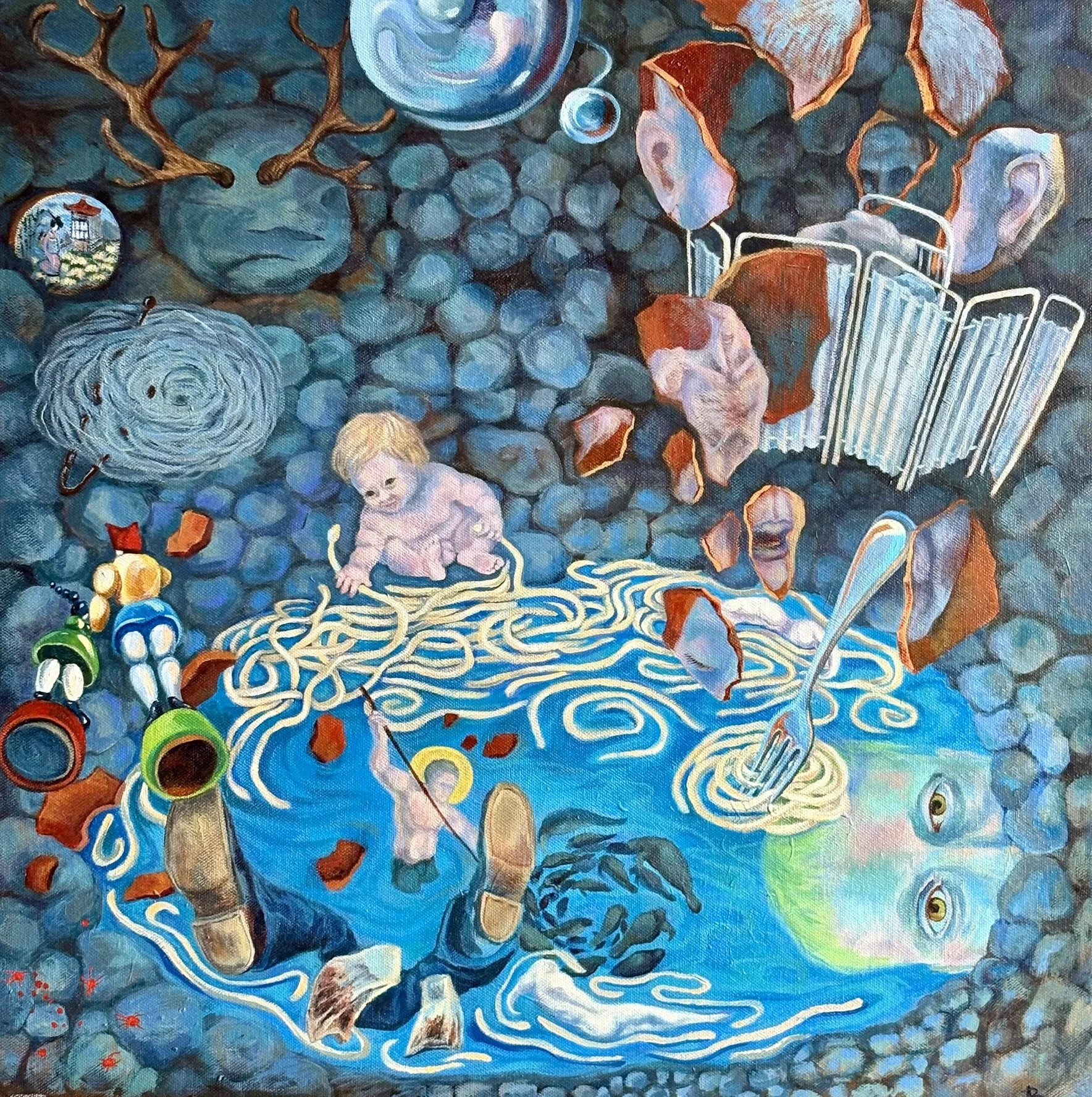 The Killing of Manatees, acrylic on canvas 20”x20” 2024