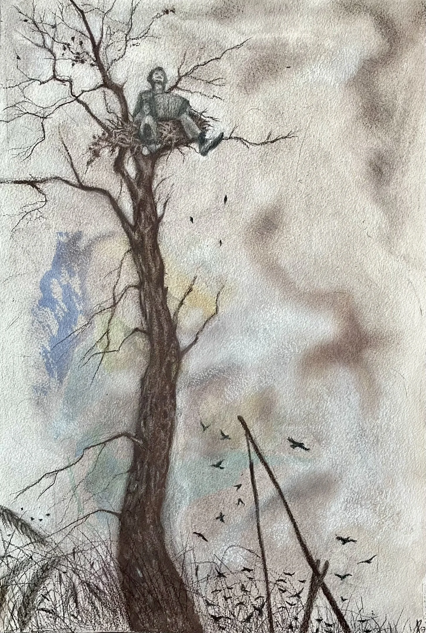 Once Upon A Time... (Жили Были...), inspired by a Soviet movie "Белые Росы", mixed media on paper 19.5"x13.5" 2026